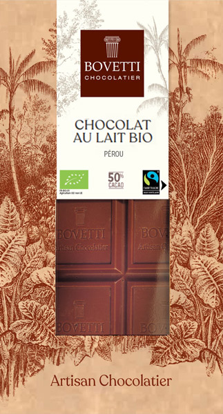 Tablette Chocolat au lait Bio Origine Pérou 50pct de cacao 100g