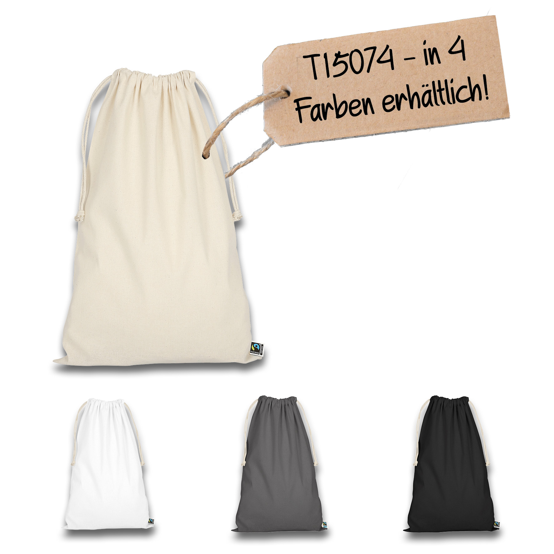 Baumwollbeutel „Zuziehbeutel” Fairtrade zertifiziert 30 x 45 cm
