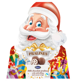 Weihnachtsmann Milchschokolade-Pralinen mit Milchcremefüllung & Kakao Crisps 100g