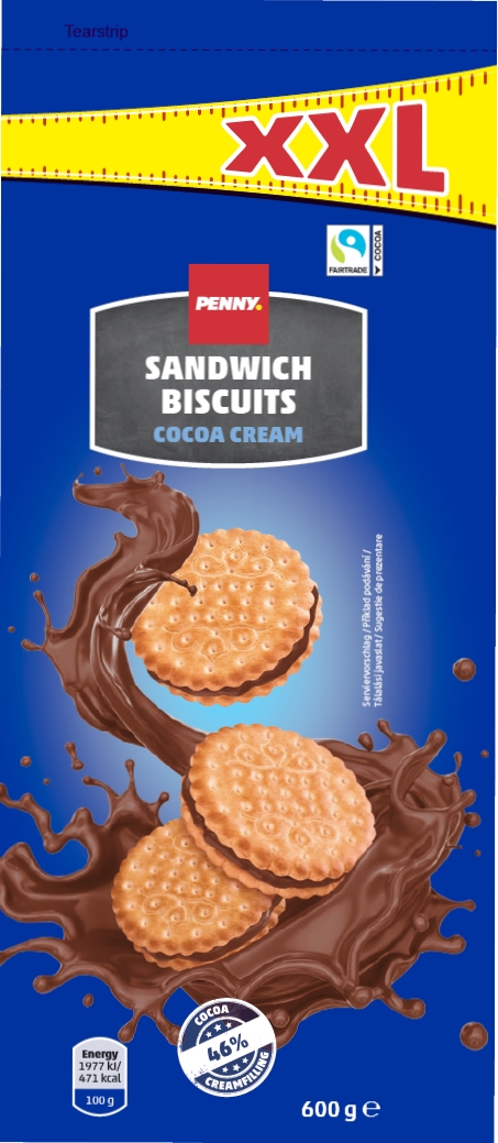 Art.-Nr. 313124 Penny INT Sandwich Biscuits Cocoa XXL 20x600g E01