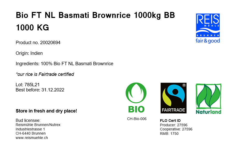 Bio FT NL Basmati Brownrice 1000kg BB