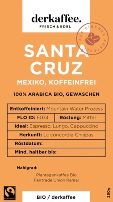 Santa Cruz Mexiko, koffeinfrei. Bohnen und gemahlen