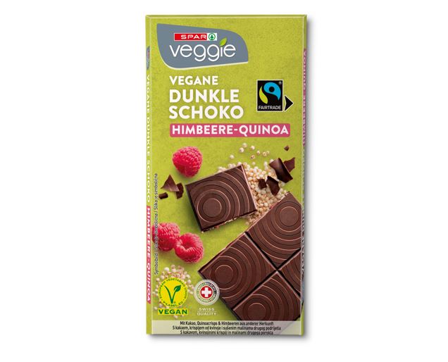Vegane dunkle Schokolade Himbeere-Quinoa