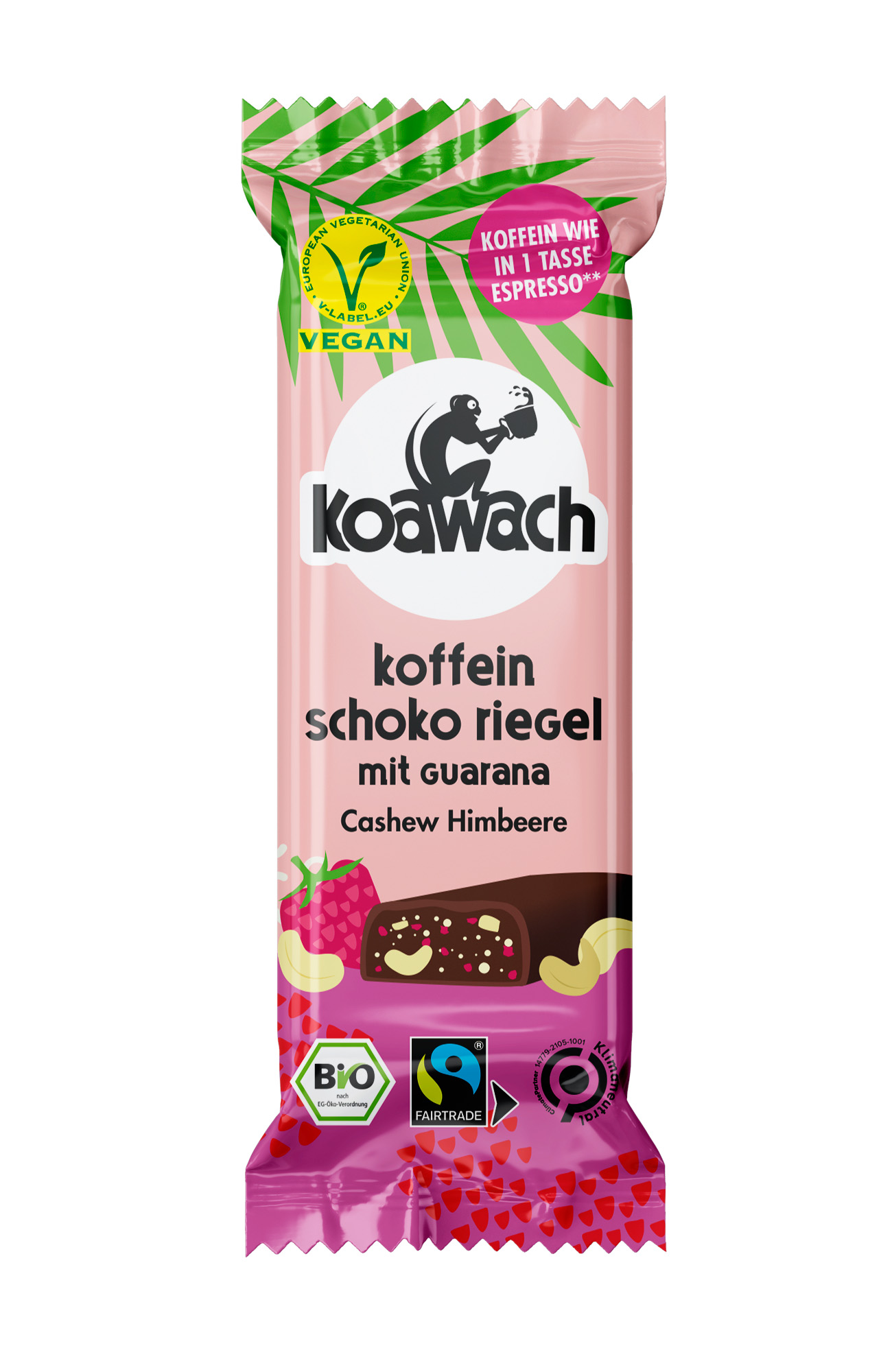 koawach Koffein Schoko Riegel Cashew Himbeere