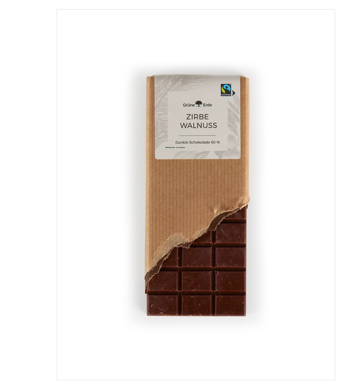 Bio Edelschokolade mit Zirbenöl und Walnuss-Stücken