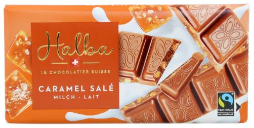 Schweizer Milchschokolade mit Karamellgranulat und Meersalz