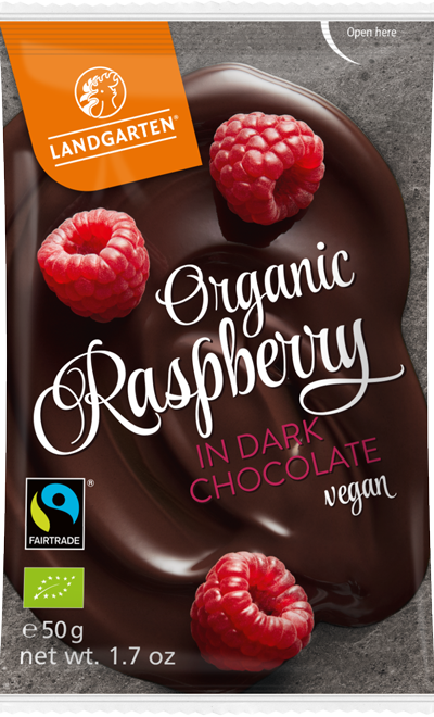 Organic FT Raspberries in Dark Chocolate 50g