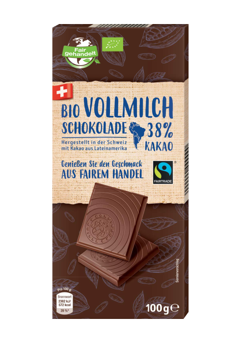 Vollmilch Bio Schokolade, 38pct Kakao