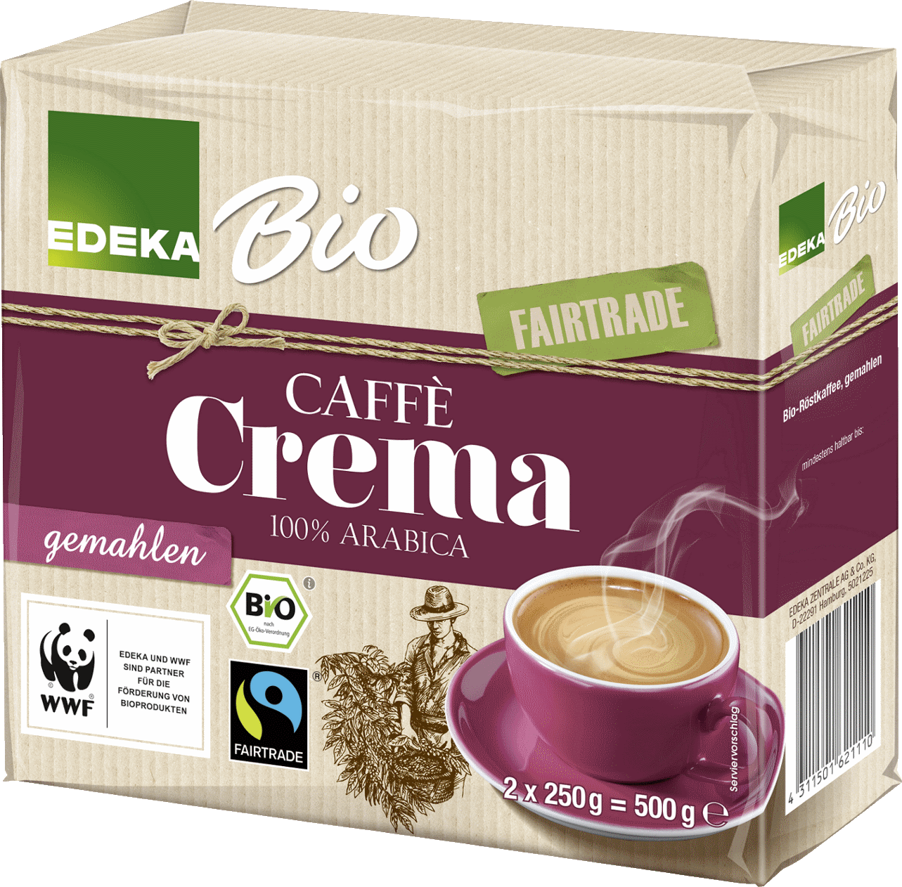 EDEKA Bio Caffé Crema  Röstkaffee gemahlen, 2x250g