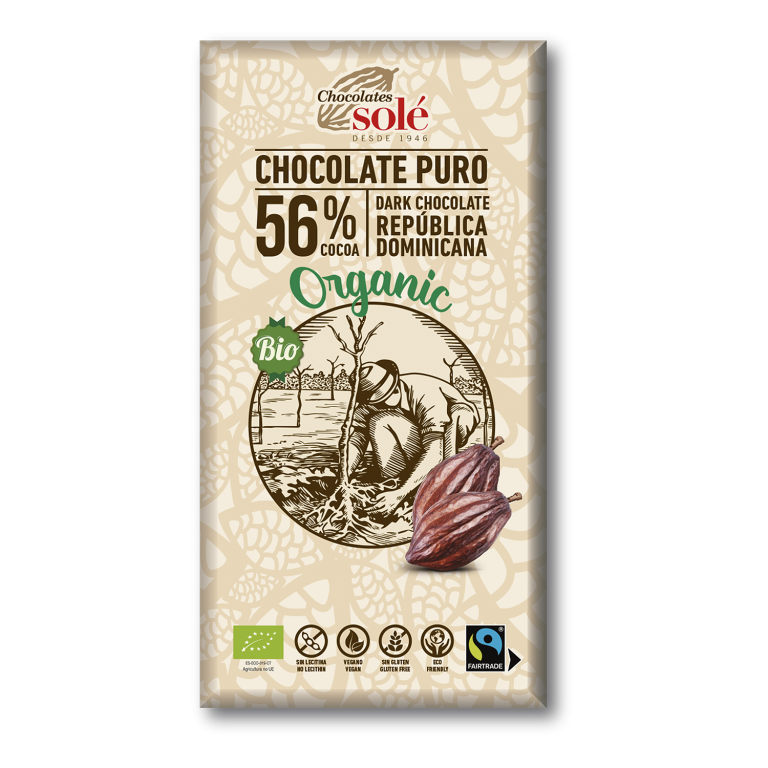 Chocolate negro 56 porcentaje cacao ecológico  