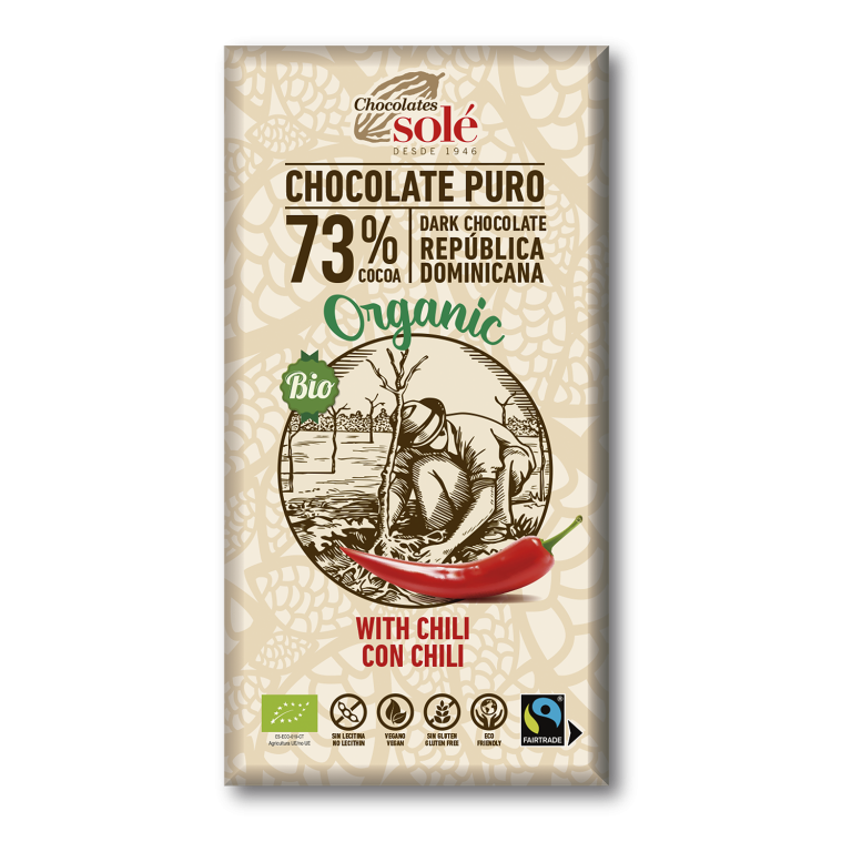  Chocolate negro 73porcentaje cacao con chili ecológico  