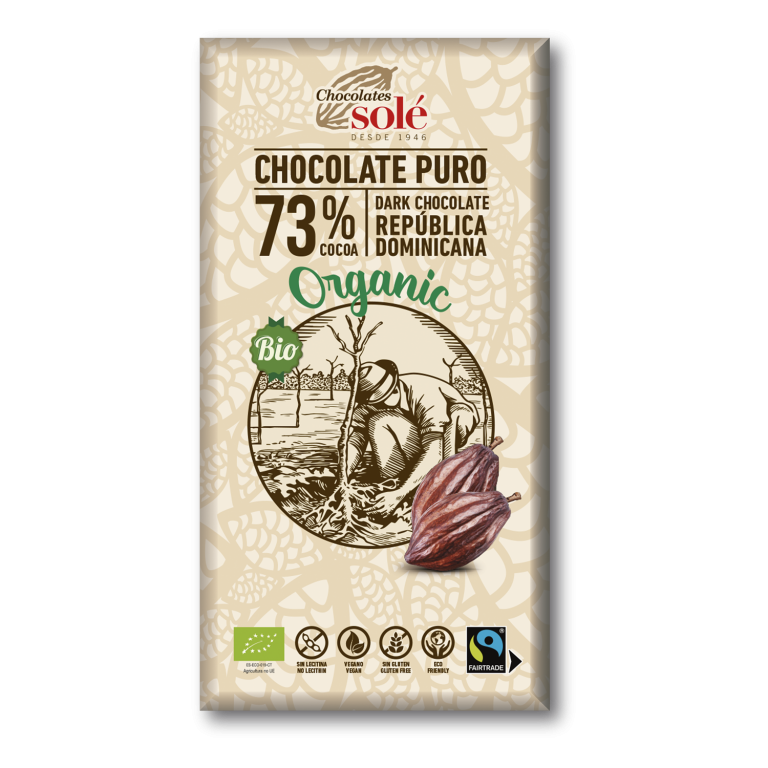 Chocolate negro 73 porcentaje cacao ecológico 