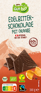 Schweizer Bio Bitterschokolade mit Orange