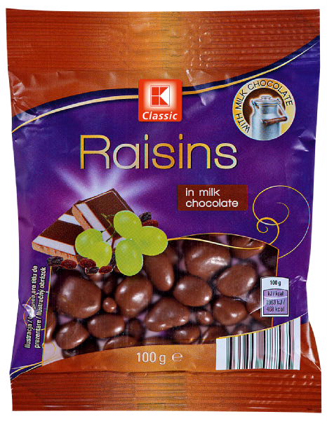 Raisins in whole milk chocolate
