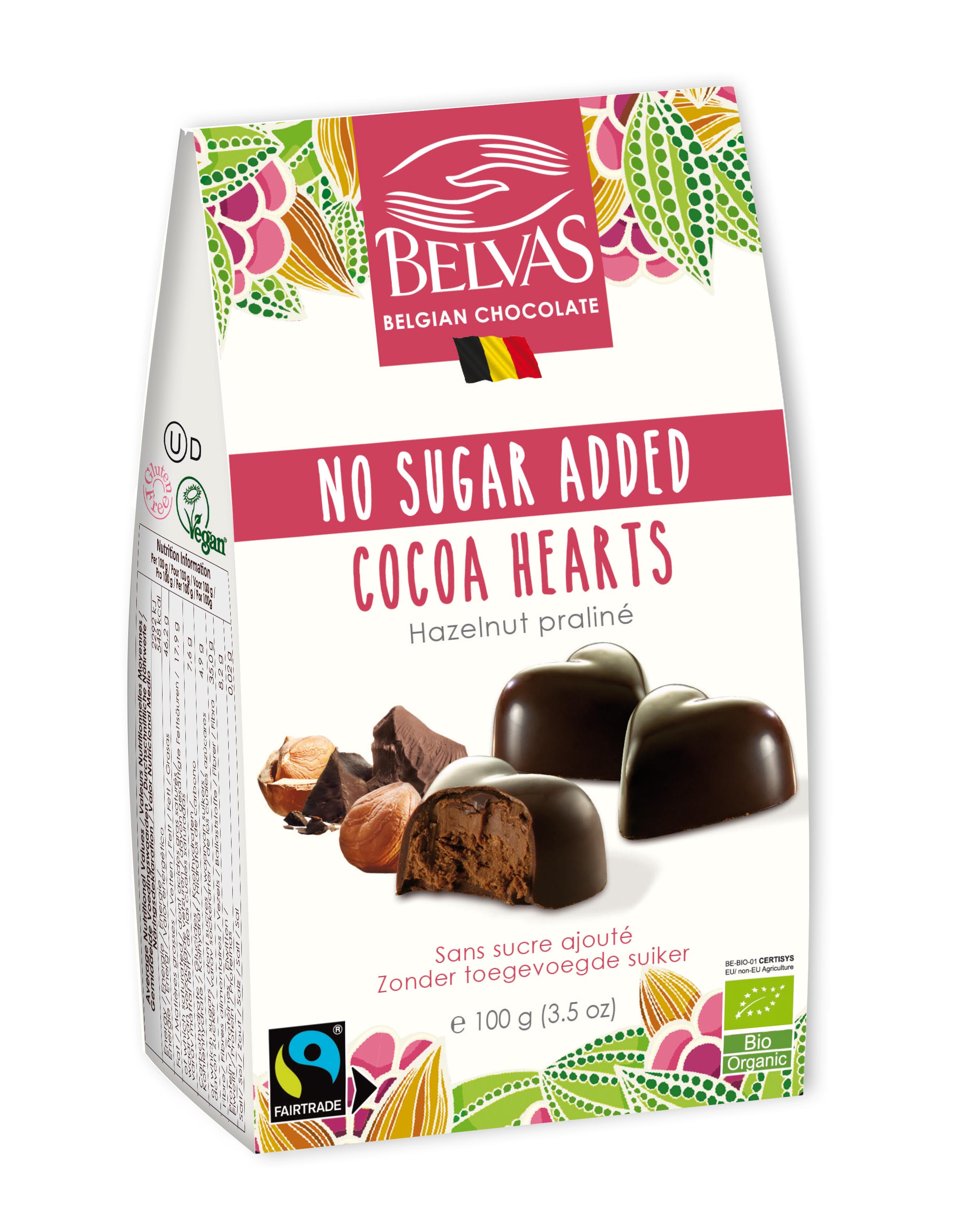 Cartonnette Cocoa Heart No Sugar Added Organic Fairtrade 100gr Belvas 