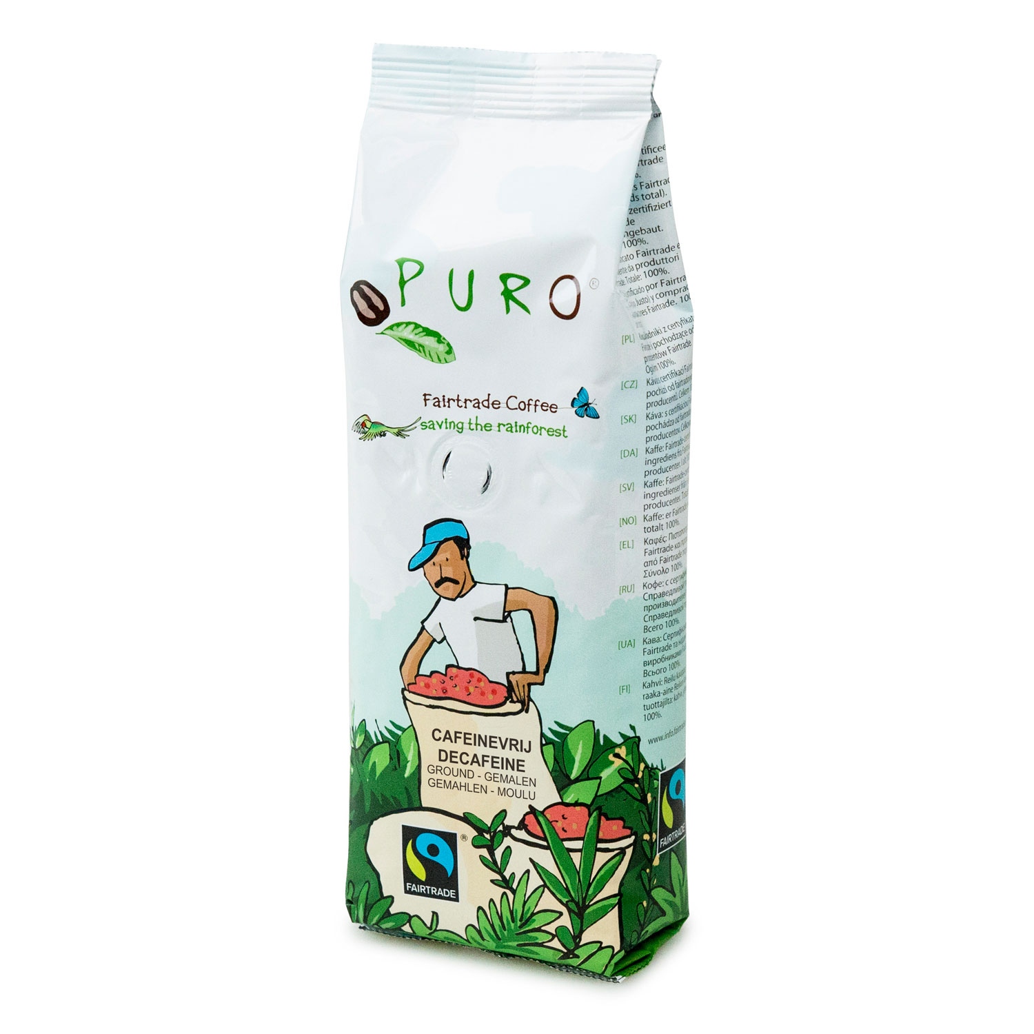 Puro - Fairtrade koffie cafeïnevrij gemalen - 250 gr